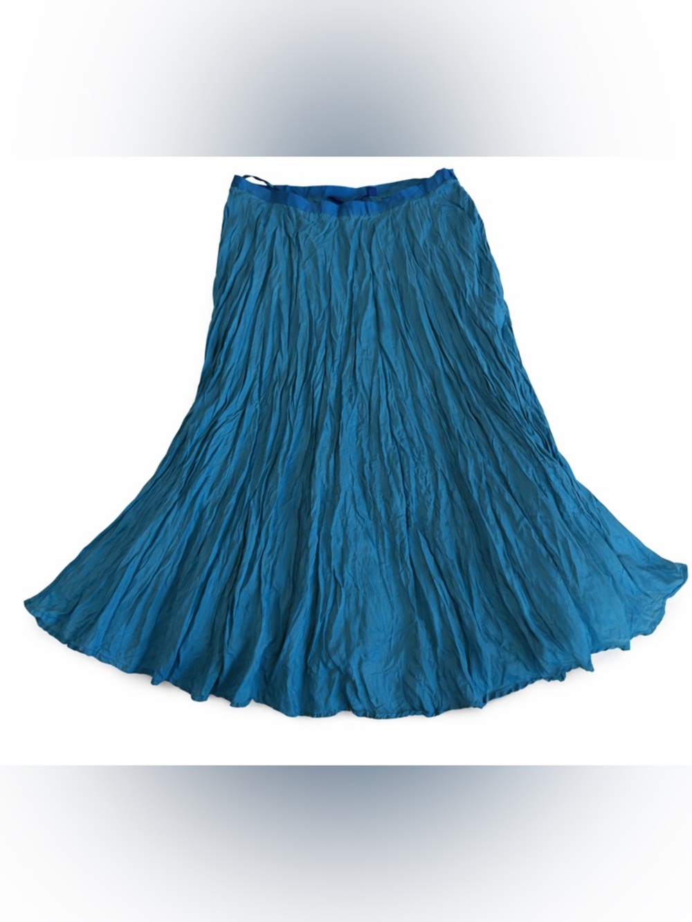 Boden 100% Crinkle Silk Midi A-Line Blue Skirt Size 8R